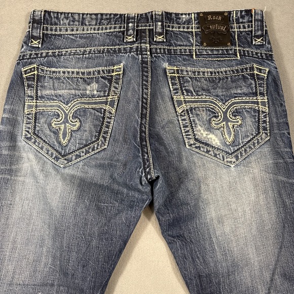 ROCK REVIVAL RUSSELL Jeans Men's 36SLIM StraightDark Distressed Denim